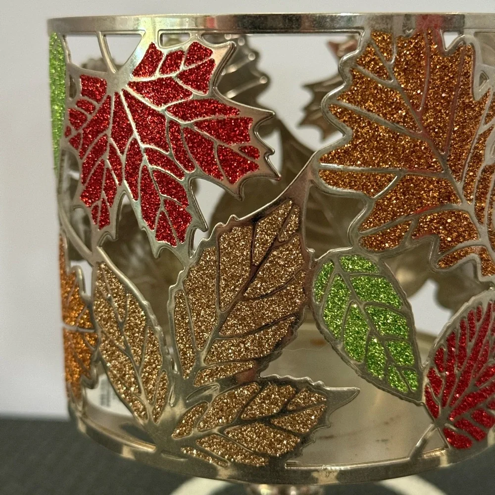 Bath & Body Works Retired Fall Leaves 3 Wick Candle Holder Sparkle Home Decor - Picture 2 of 7